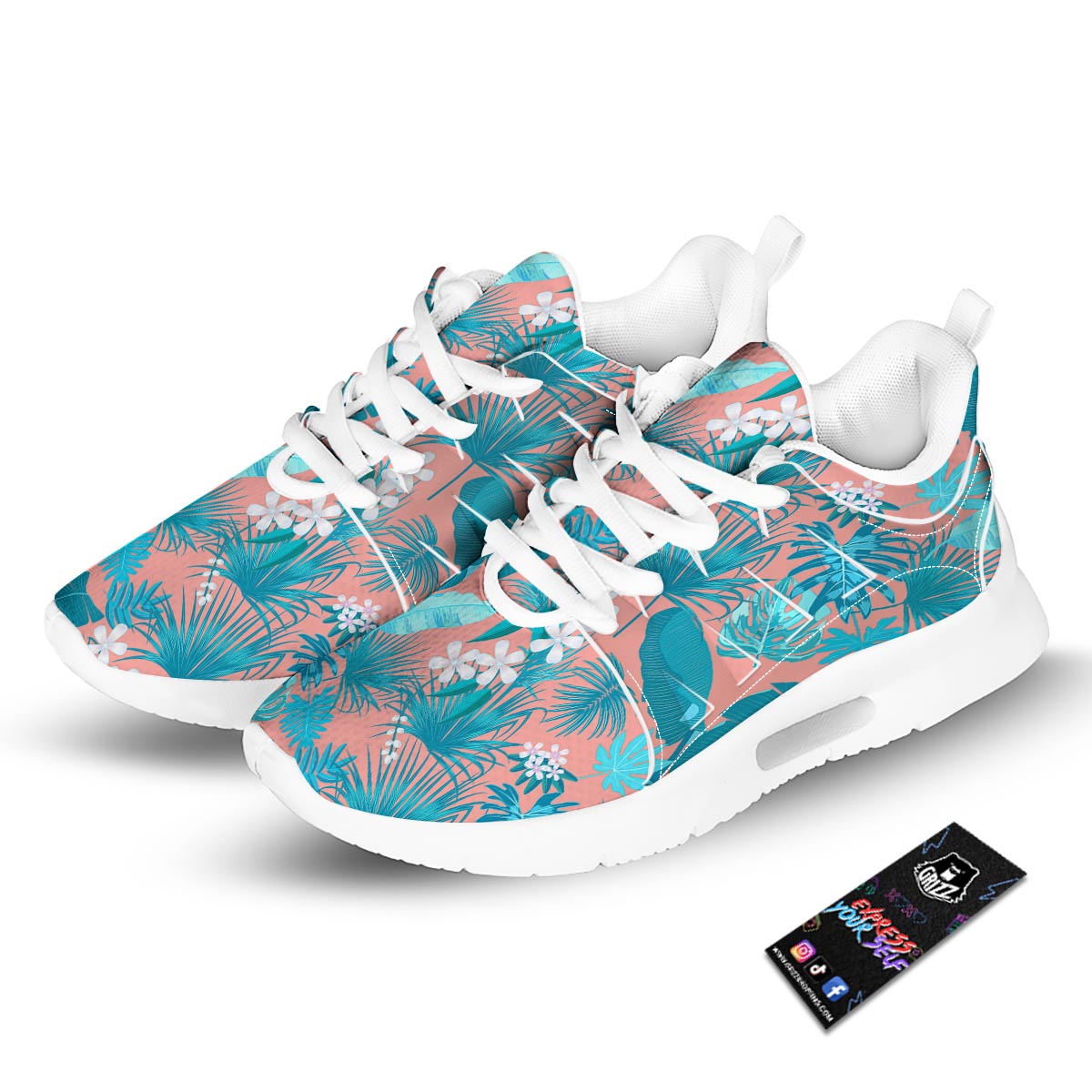 Palm Tree Teal Print Pattern Tennis Shoes-grizzshop
