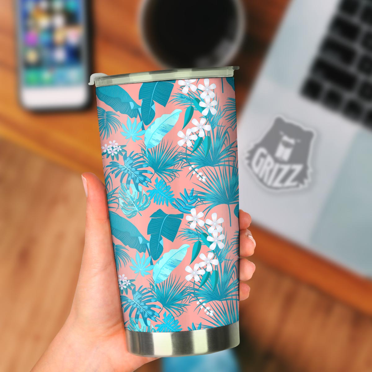Palm Tree Teal Print Pattern Tumbler-grizzshop