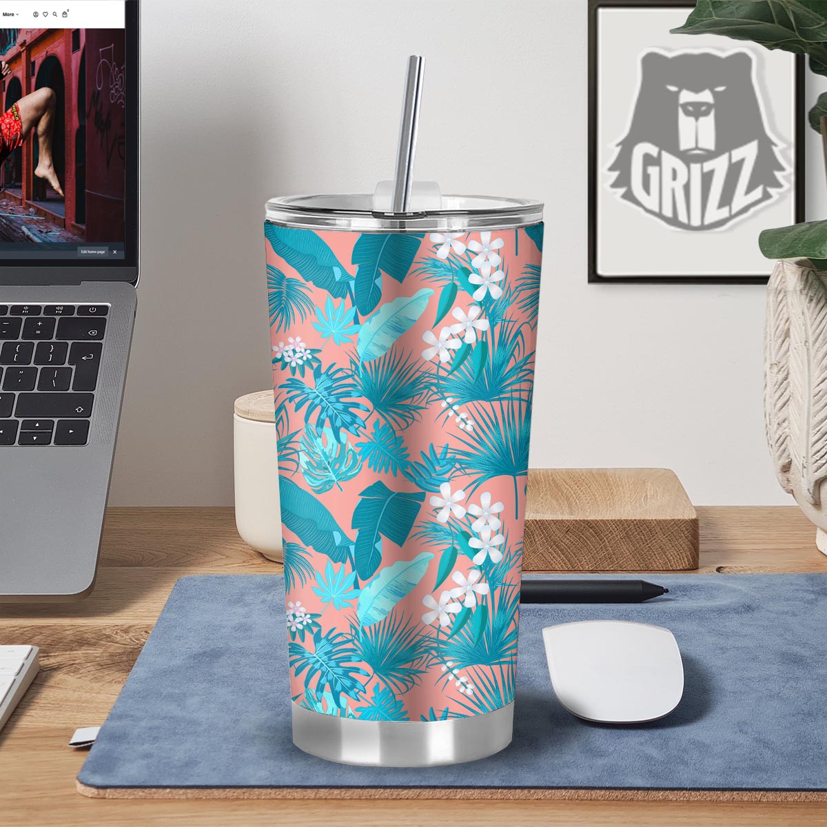 Palm Tree Teal Print Pattern Tumbler-grizzshop