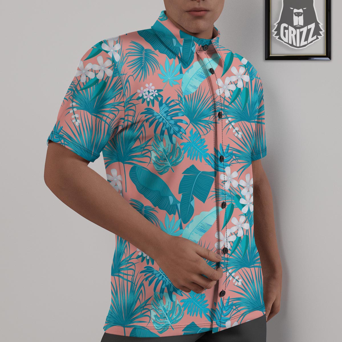Palm Tree Teal Print Pattern Untucked Shirts-grizzshop