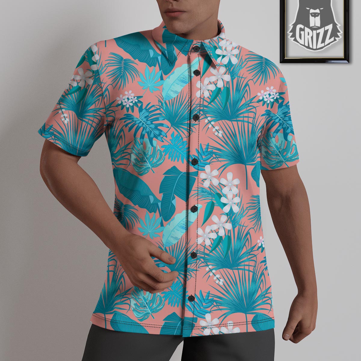 Palm Tree Teal Print Pattern Untucked Shirts-grizzshop