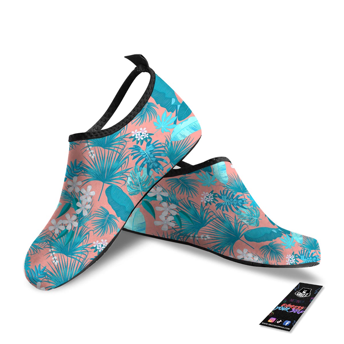 Palm Tree Teal Print Pattern Water Shoes-grizzshop