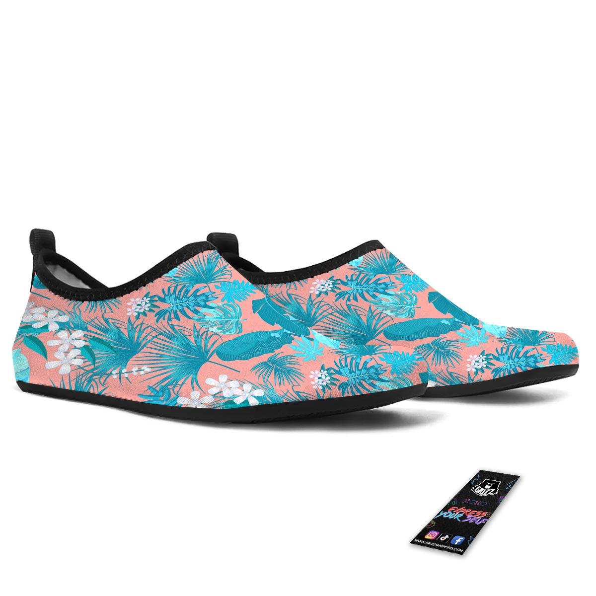 Palm Tree Teal Print Pattern Water Shoes-grizzshop