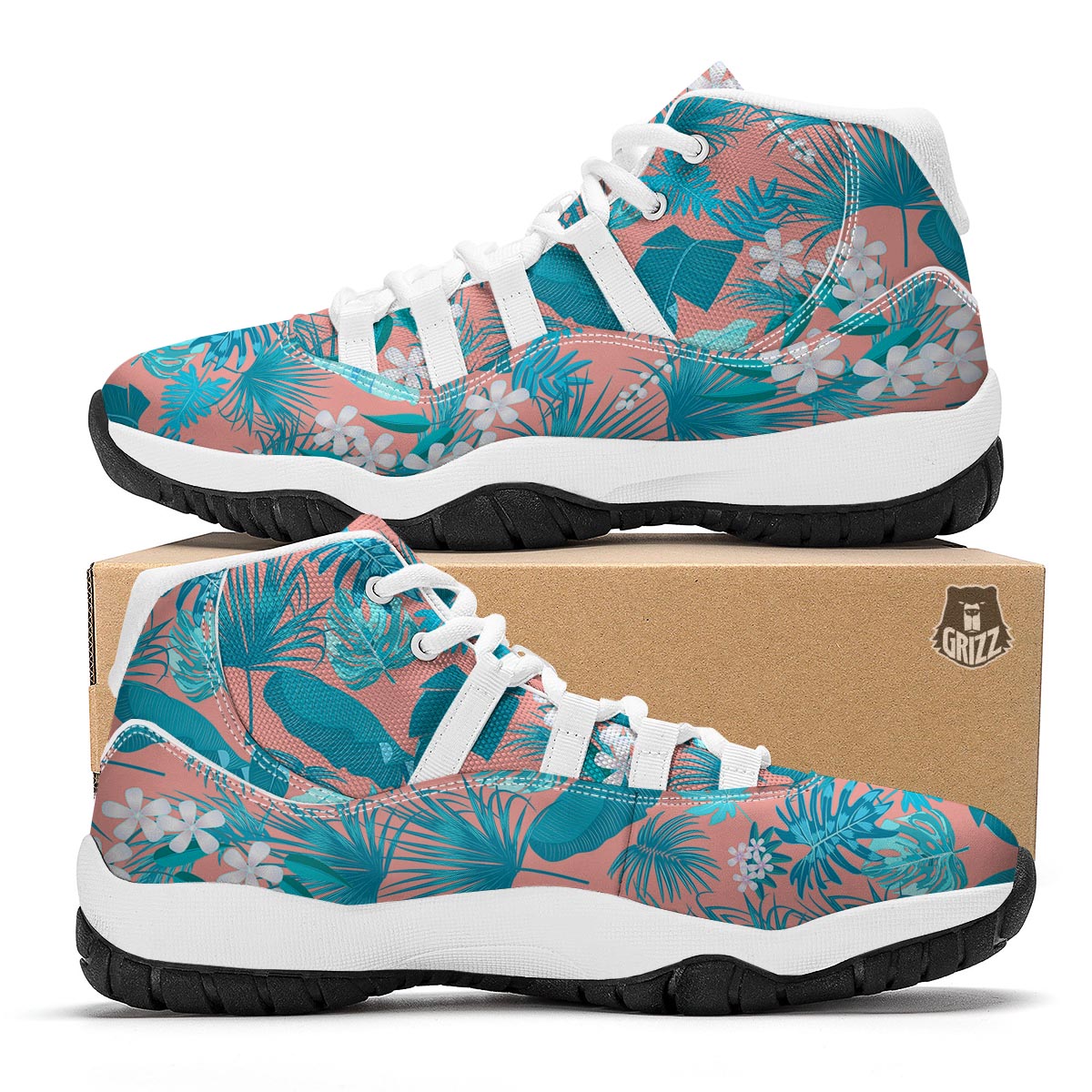 Palm Tree Teal Print Pattern White Bball Shoes-grizzshop