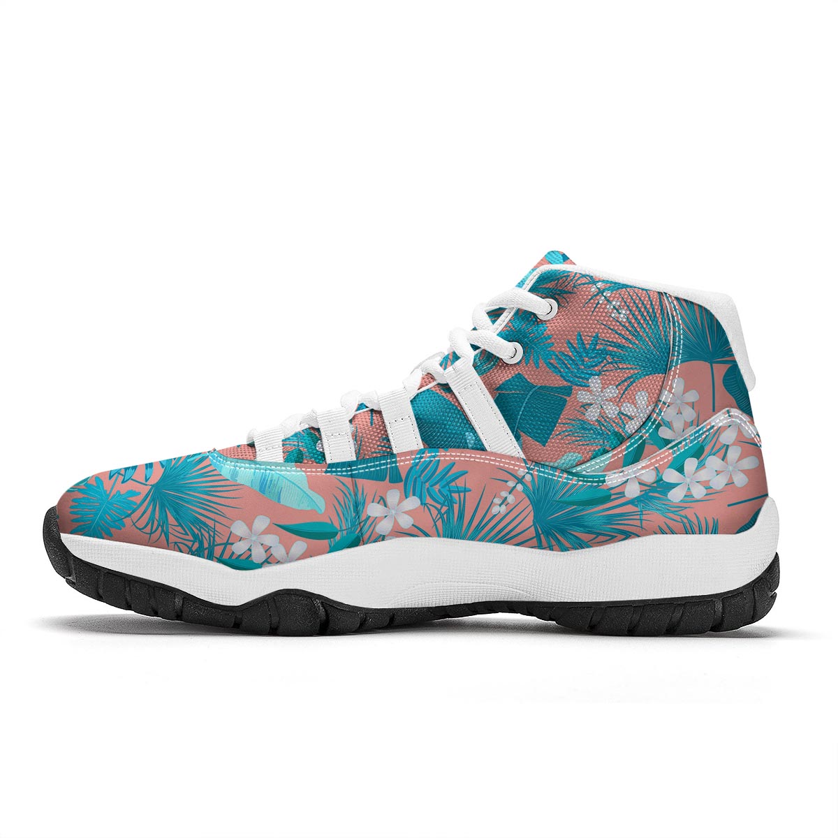 Palm Tree Teal Print Pattern White Bball Shoes-grizzshop