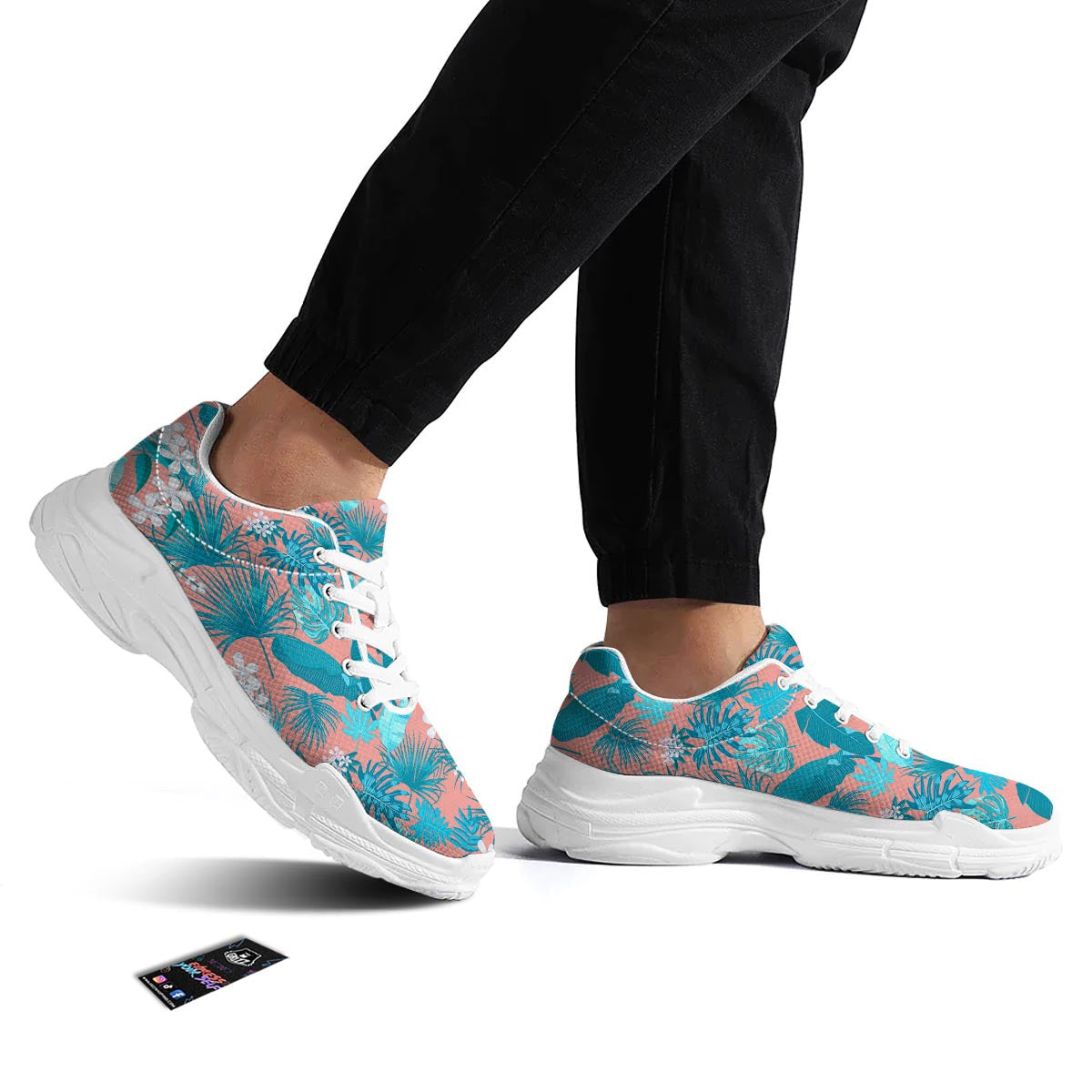 Palm Tree Teal Print Pattern White Chunky Shoes-grizzshop