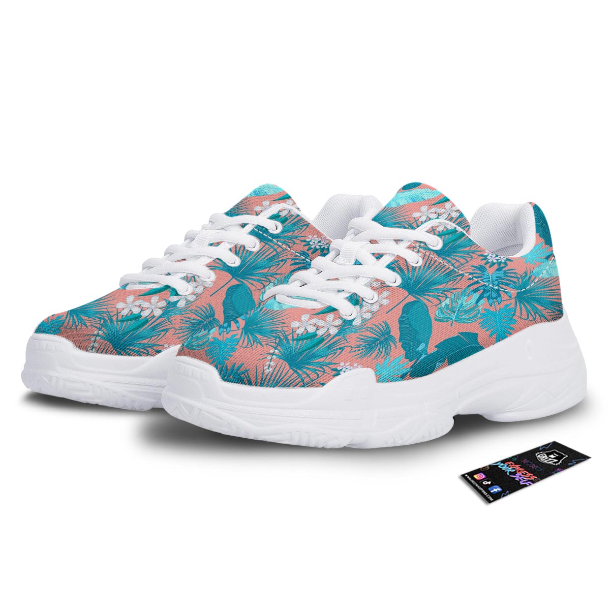 Palm Tree Teal Print Pattern White Chunky Shoes-grizzshop