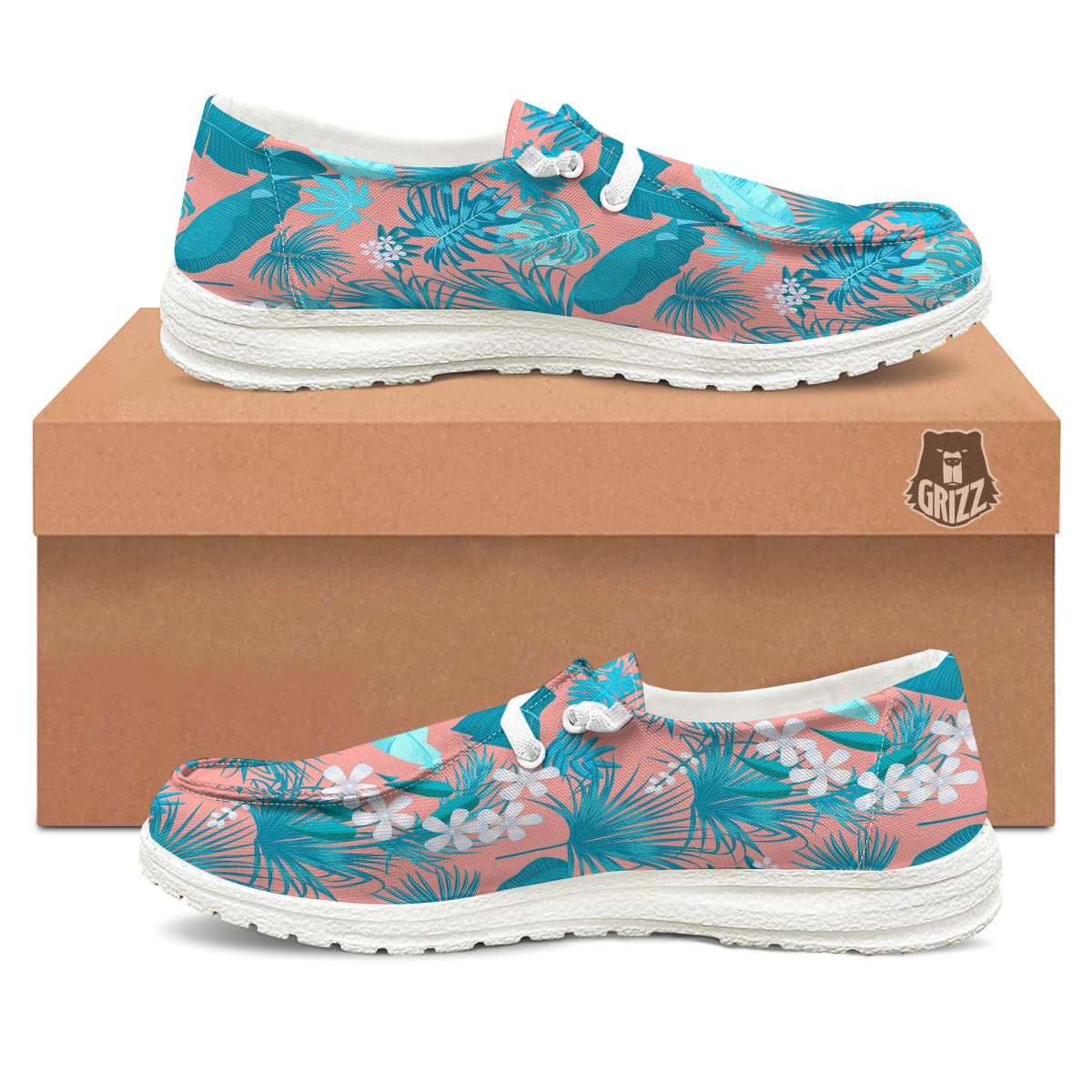 Palm Tree Teal Print Pattern White Loafers-grizzshop