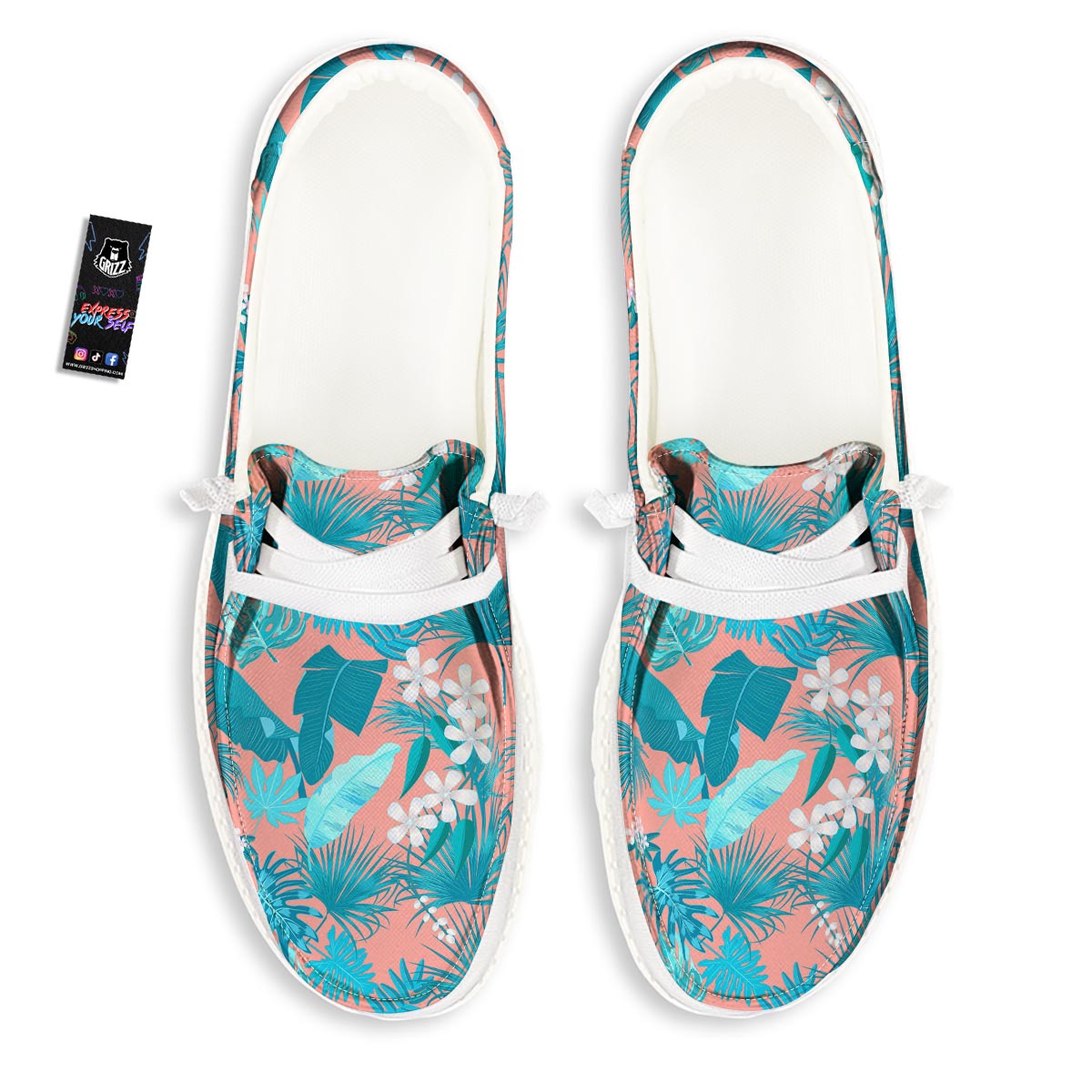 Palm Tree Teal Print Pattern White Loafers-grizzshop