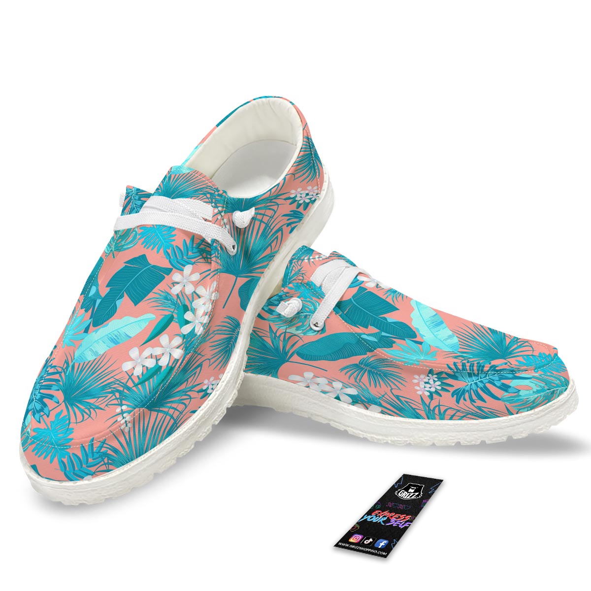Palm Tree Teal Print Pattern White Loafers-grizzshop