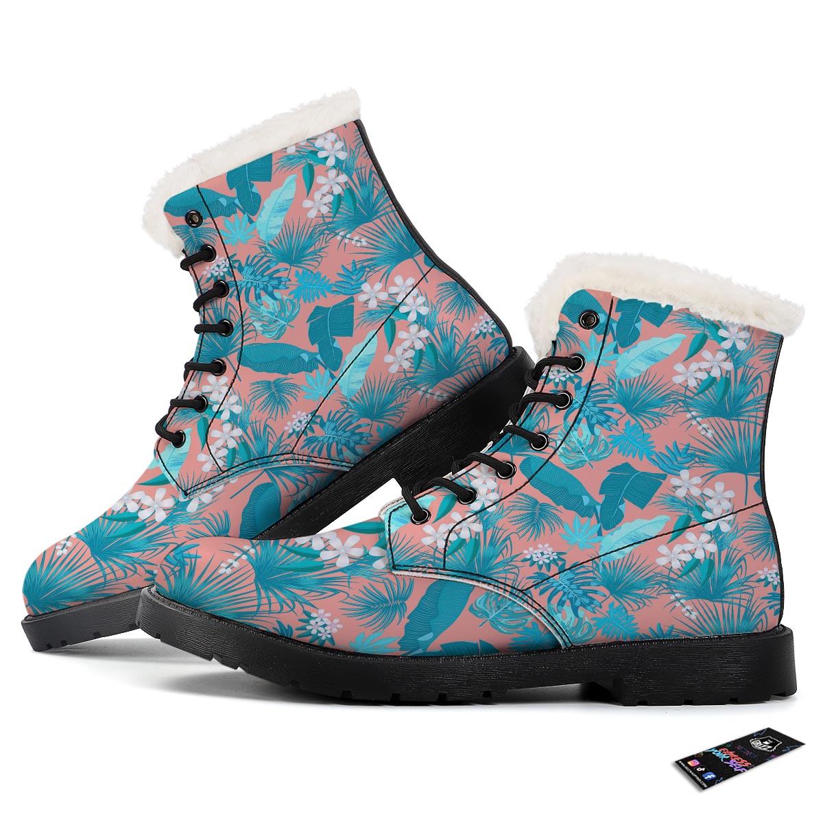 Palm Tree Teal Print Pattern Winter Boots-grizzshop