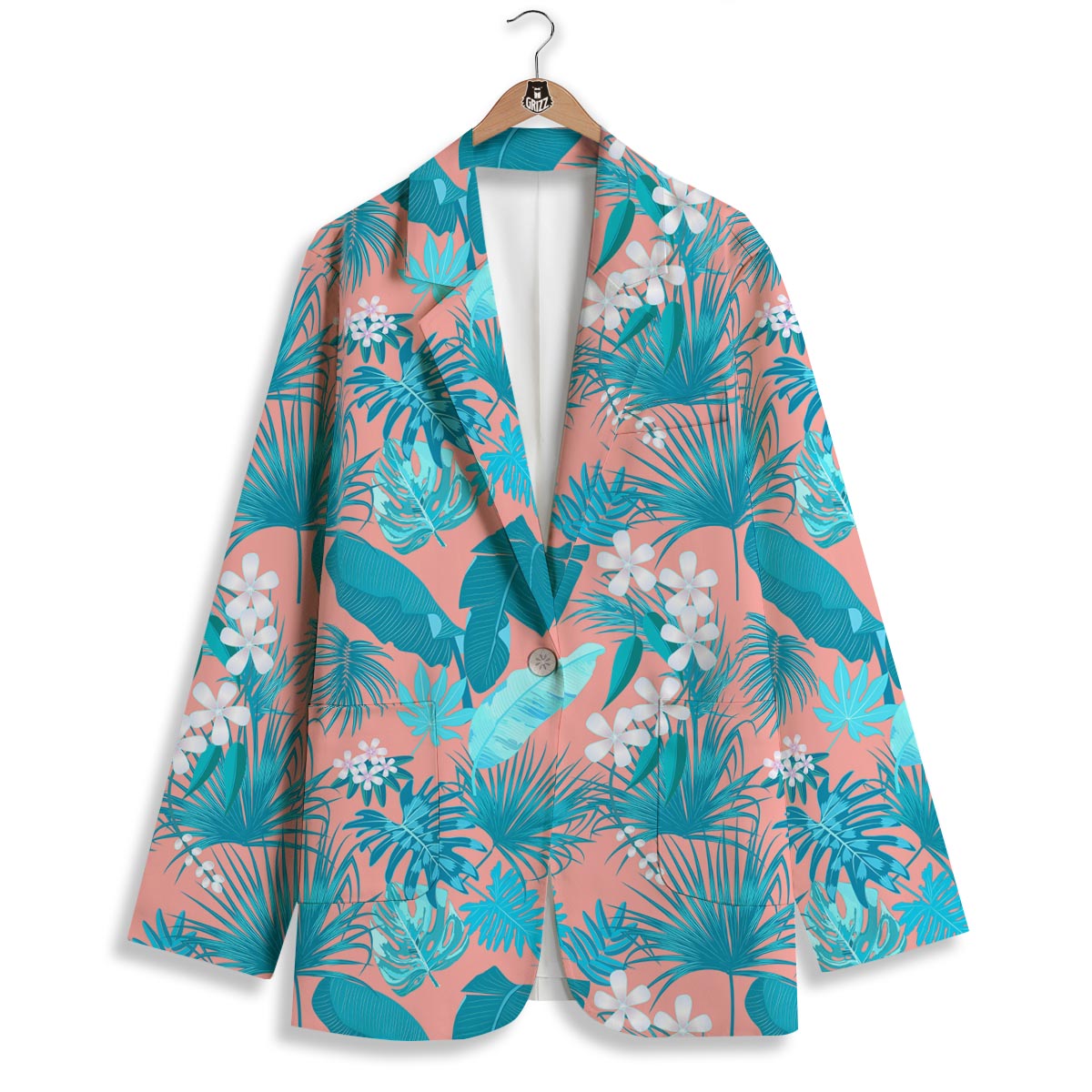 Palm Tree Teal Print Pattern Women's Blazer-grizzshop