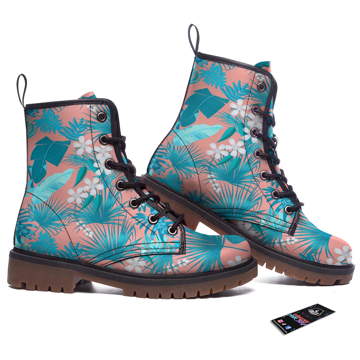 Palm Tree Teal Print Pattern Work Boots-grizzshop