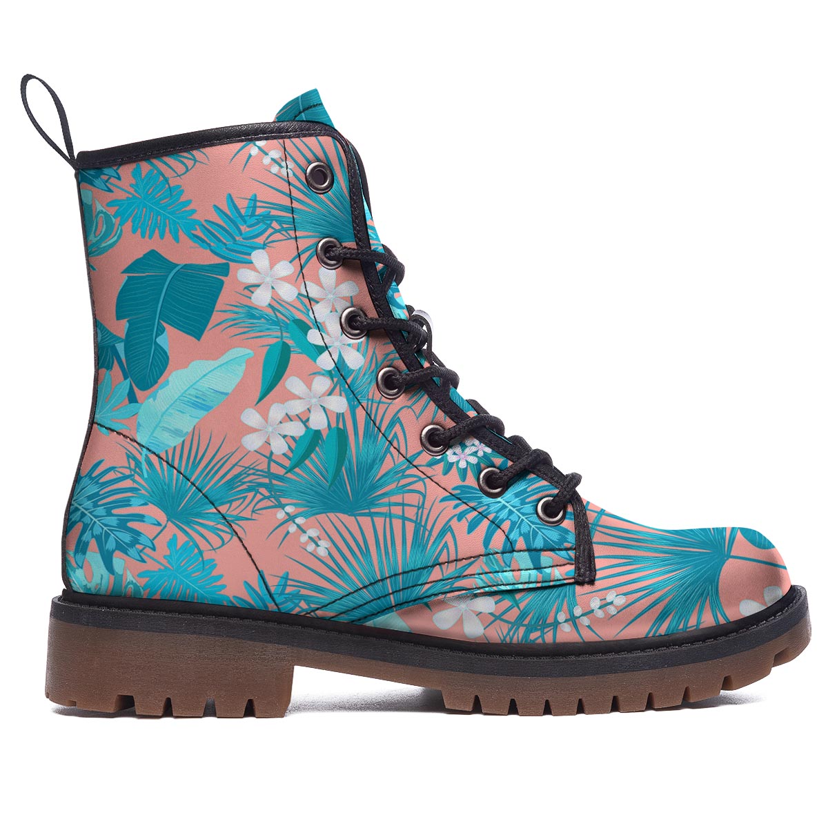 Palm Tree Teal Print Pattern Work Boots-grizzshop