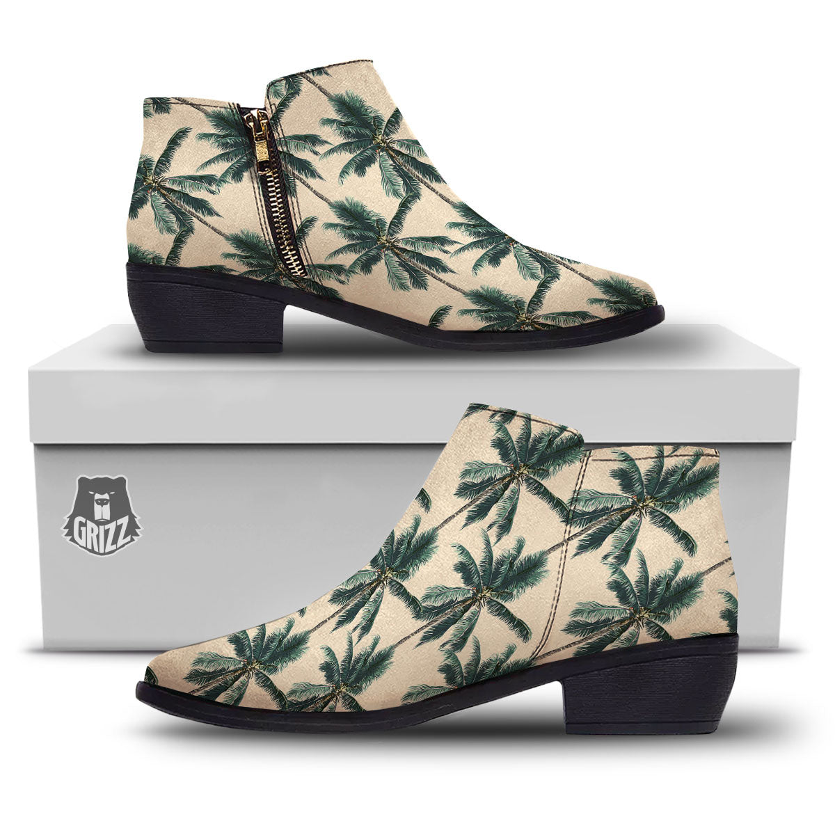 Palm Tree Tropical Print Pattern Ankle Boots-grizzshop