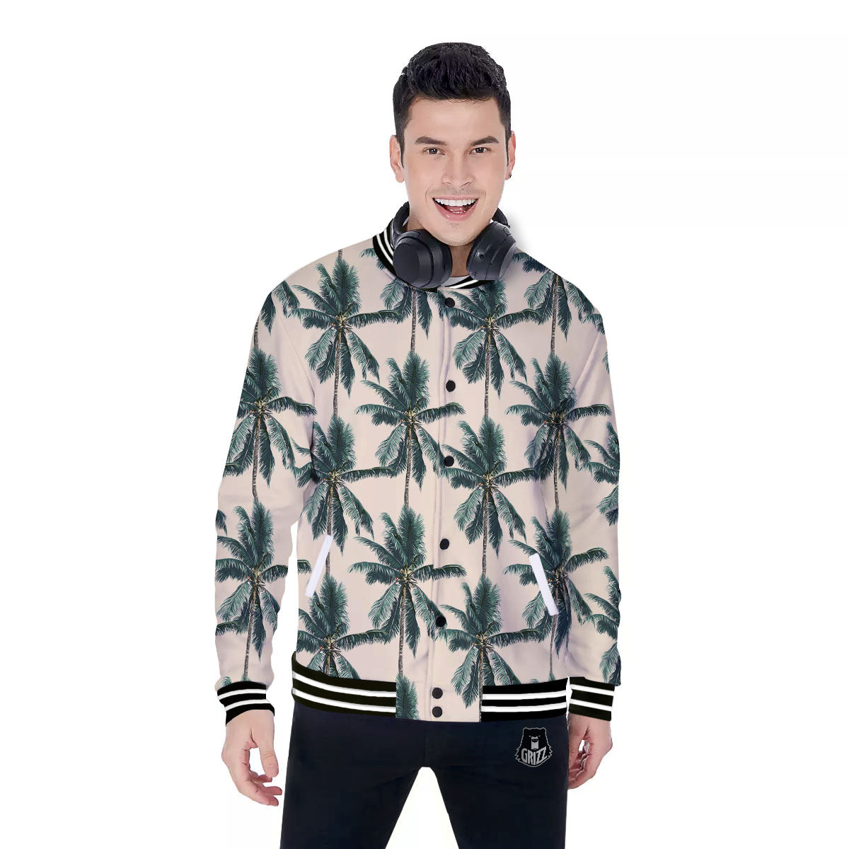 Palm Tree Tropical Print Pattern Baseball Jacket-grizzshop
