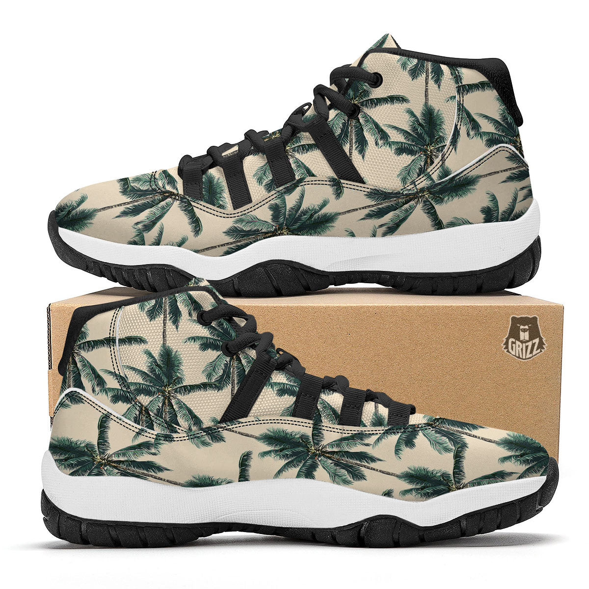 Palm Tree Tropical Print Pattern Black Bball Shoes-grizzshop