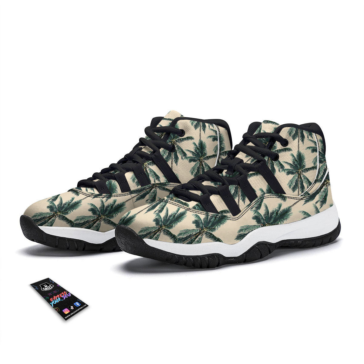 Palm Tree Tropical Print Pattern Black Bball Shoes-grizzshop