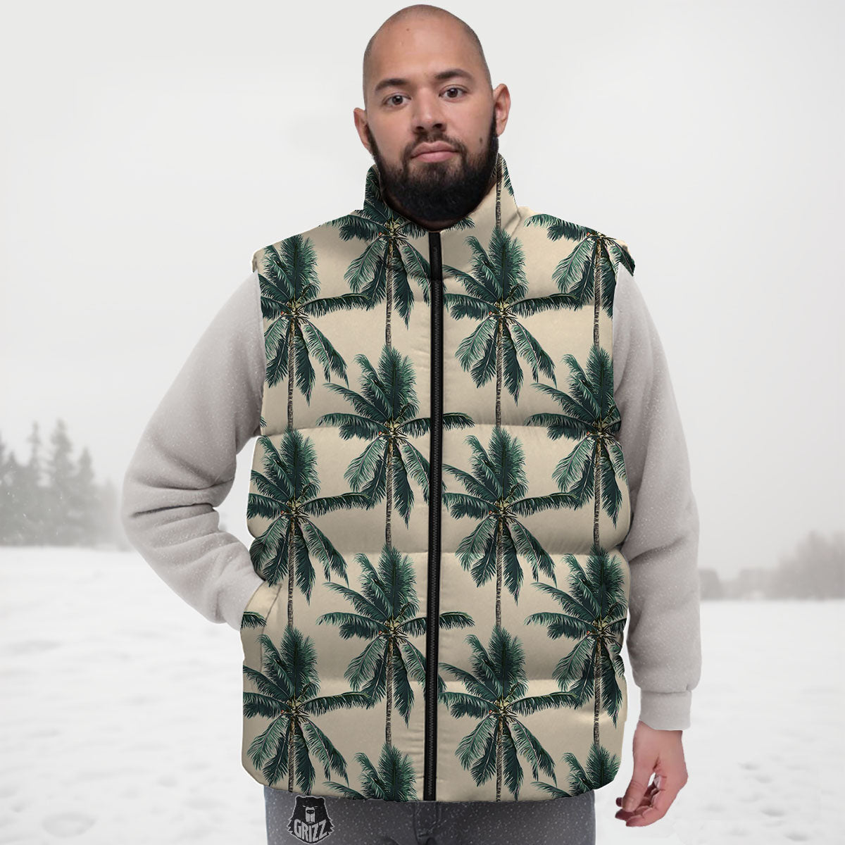 Palm Tree Tropical Print Pattern Down Vest