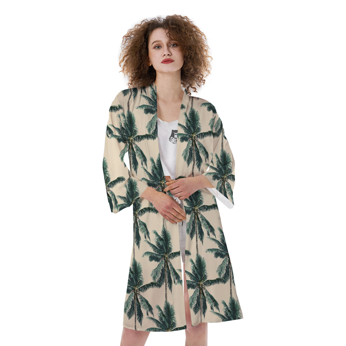 Palm Tree Tropical Print Pattern Kimono-grizzshop