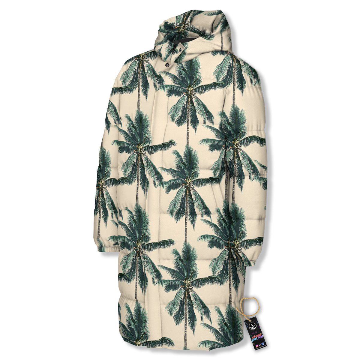 Palm Tree Tropical Print Pattern Long Down Jacket-grizzshop