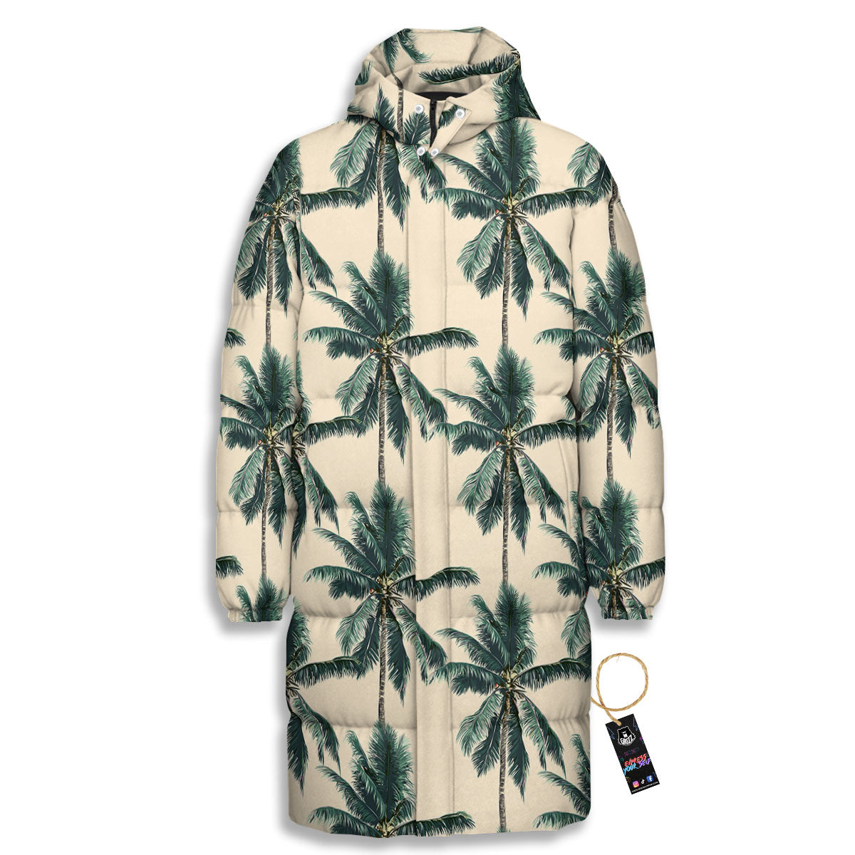 Palm Tree Tropical Print Pattern Long Down Jacket-grizzshop