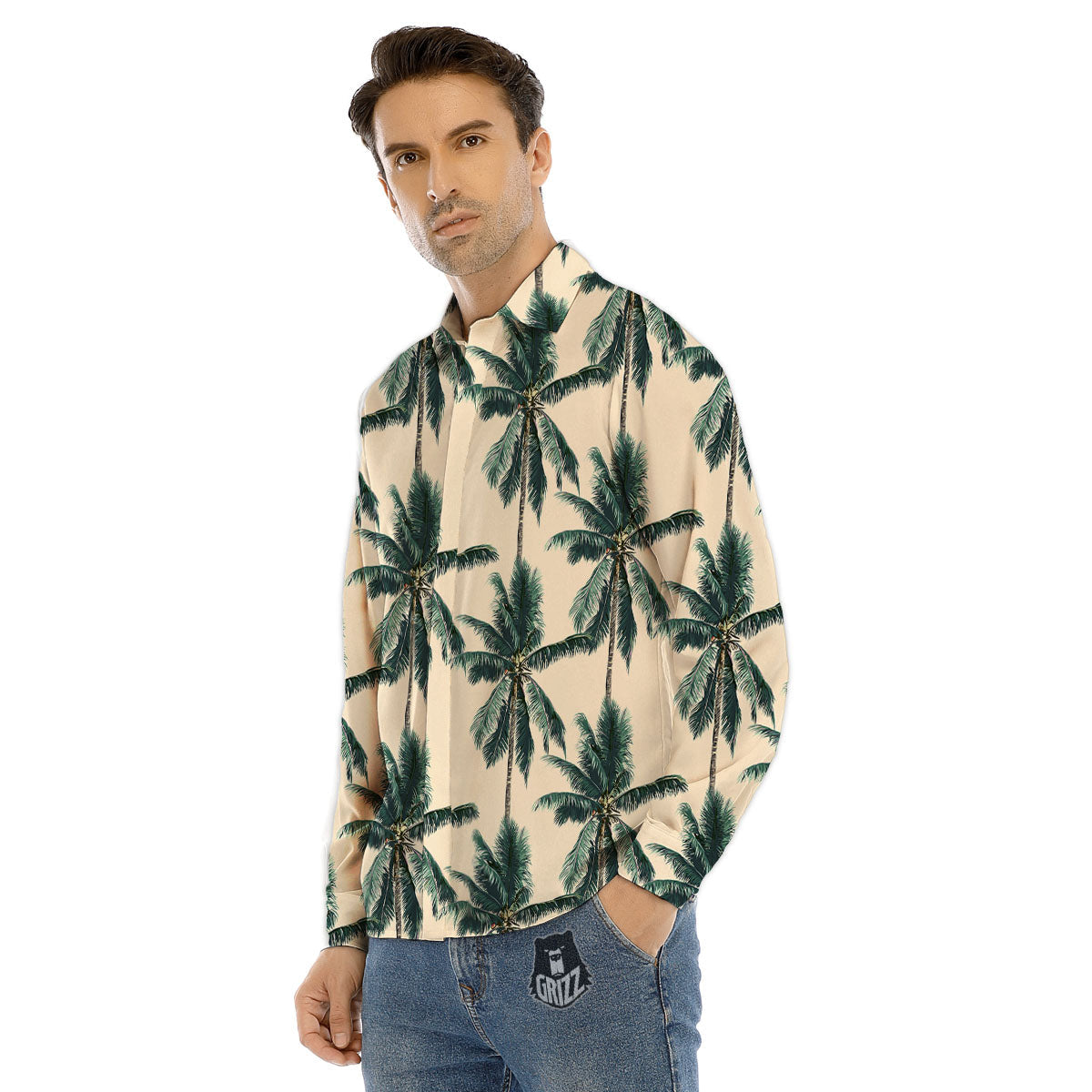 Palm Tree Tropical Print Pattern Men's Dress Shirts-grizzshop