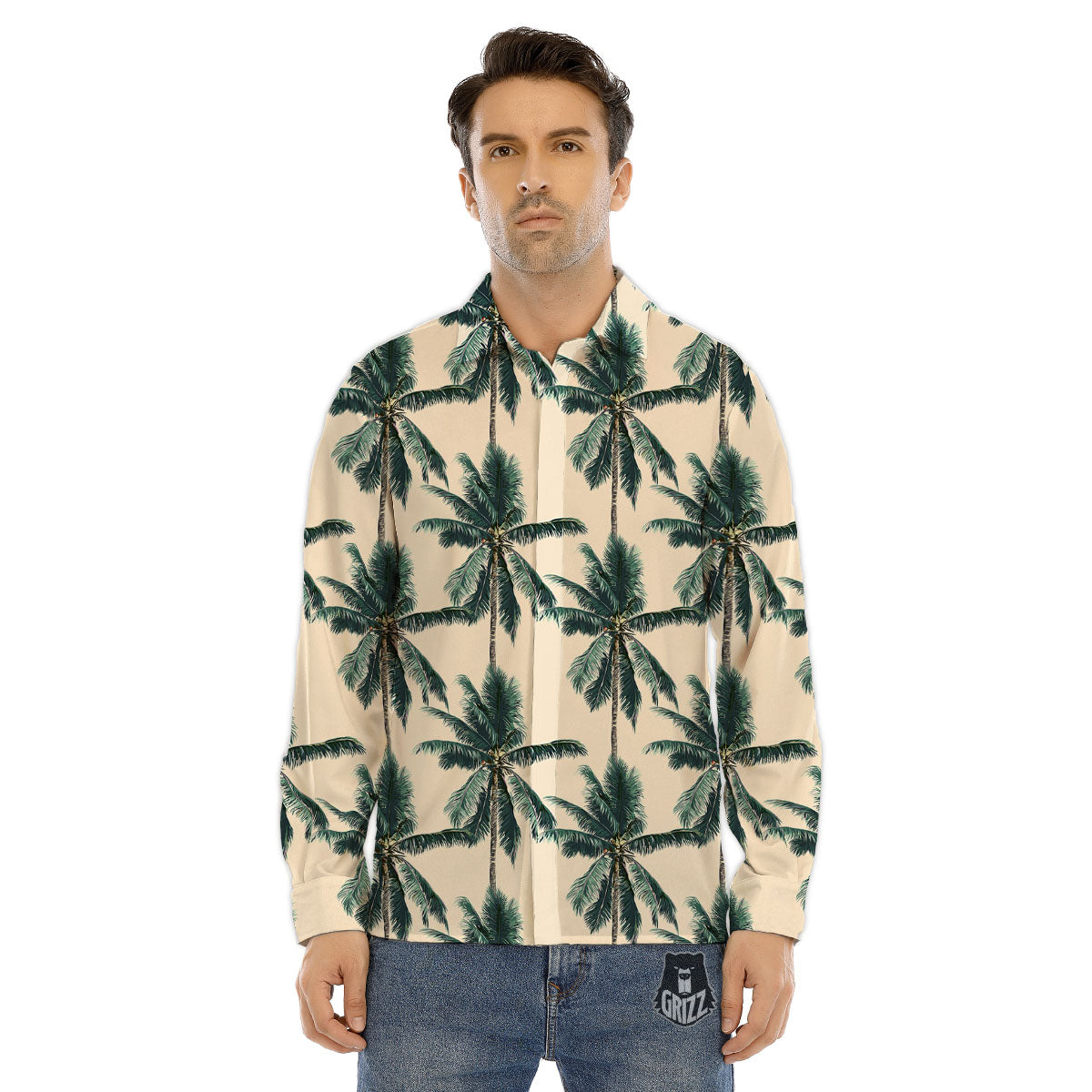 Palm Tree Tropical Print Pattern Men's Dress Shirts-grizzshop