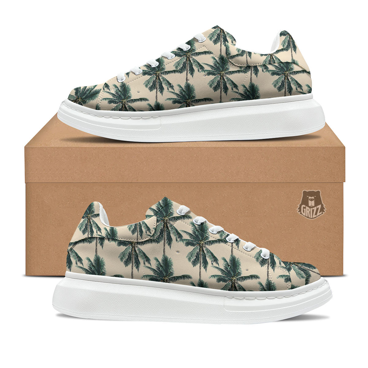 Palm Tree Tropical Print Pattern Platform Shoes-grizzshop