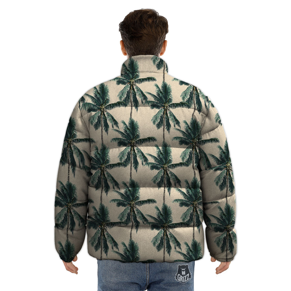 Palm Tree Tropical Print Pattern Puffer Jacket-grizzshop