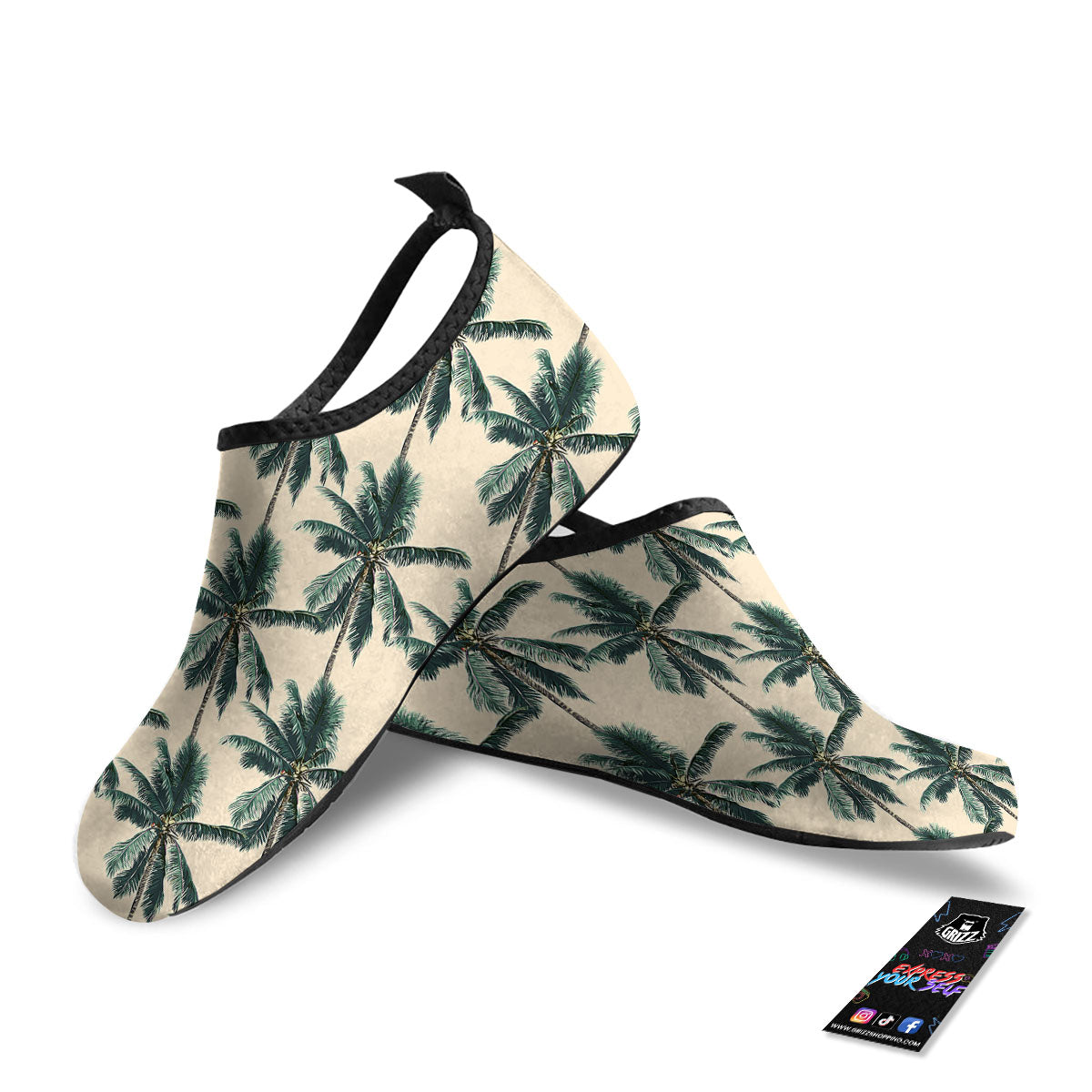 Palm Tree Tropical Print Pattern Water Shoes-grizzshop