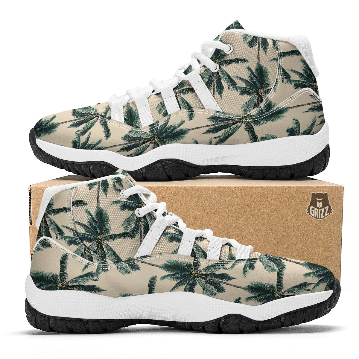 Palm Tree Tropical Print Pattern White Bball Shoes-grizzshop