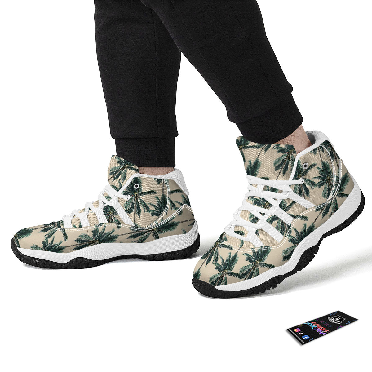 Palm Tree Tropical Print Pattern White Bball Shoes-grizzshop