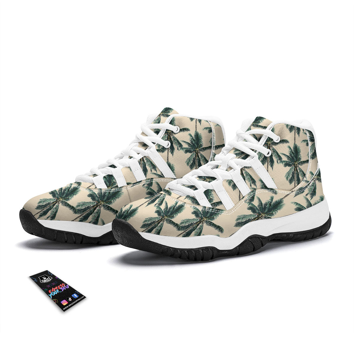 Palm Tree Tropical Print Pattern White Bball Shoes-grizzshop