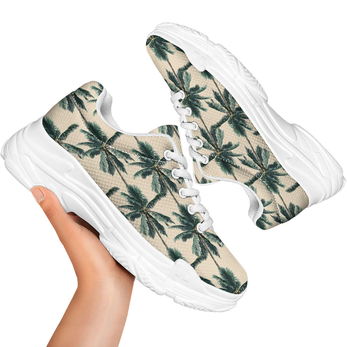 Palm Tree Tropical Print Pattern White Chunky Shoes-grizzshop
