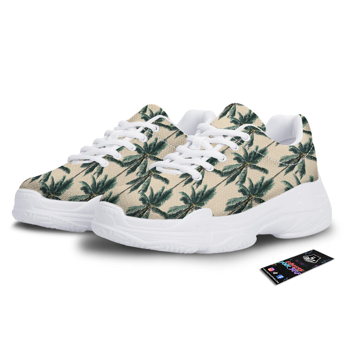 Palm Tree Tropical Print Pattern White Chunky Shoes-grizzshop