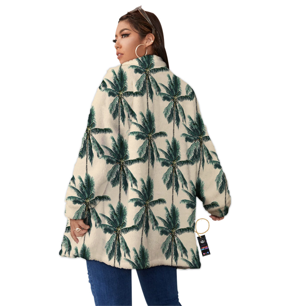 Palm Tree Tropical Print Pattern Women's Sherpa Jacket-grizzshop