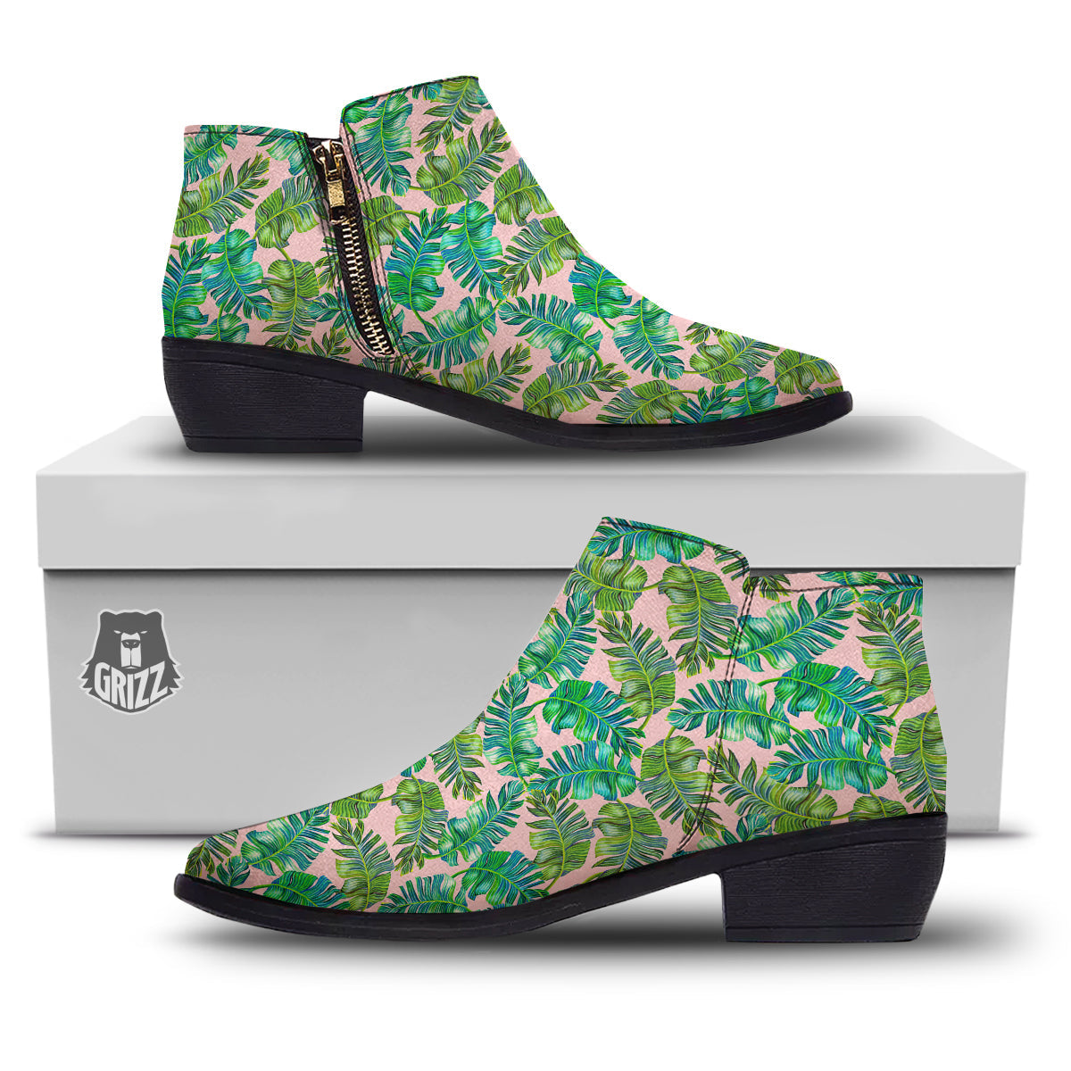 Palm Tree Vintage Print Pattern Ankle Boots-grizzshop