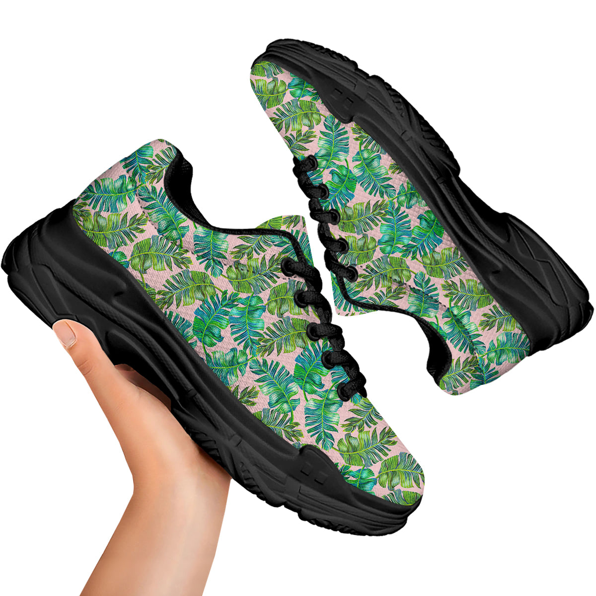 Palm Tree Vintage Print Pattern Black Chunky Shoes-grizzshop