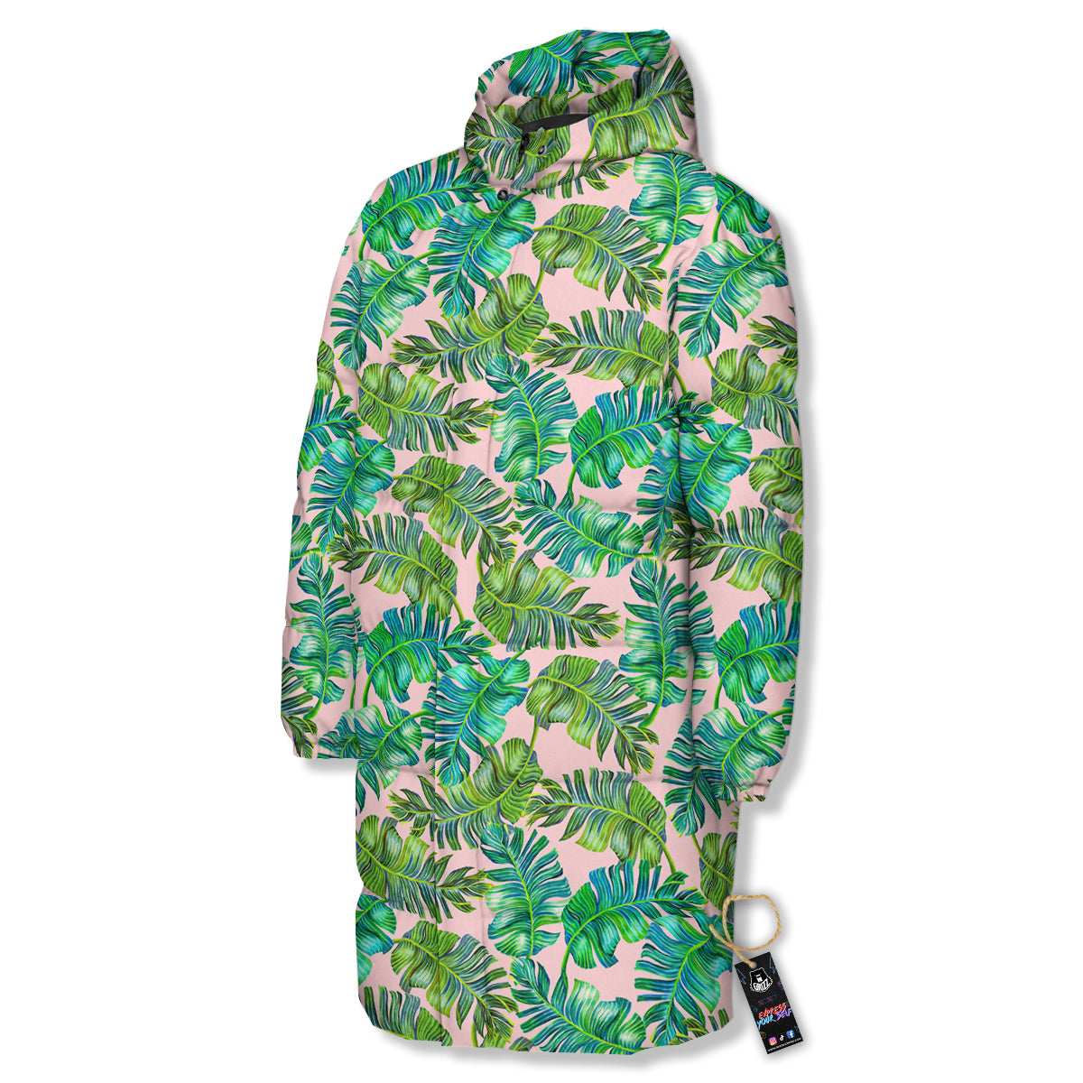 Palm Tree Vintage Print Pattern Long Down Jacket-grizzshop