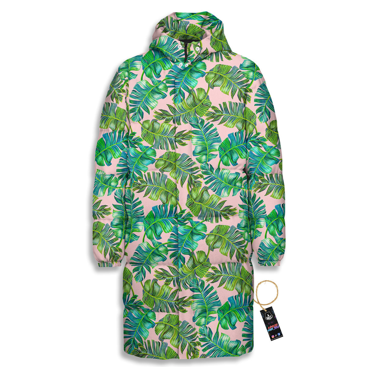 Palm Tree Vintage Print Pattern Long Down Jacket-grizzshop