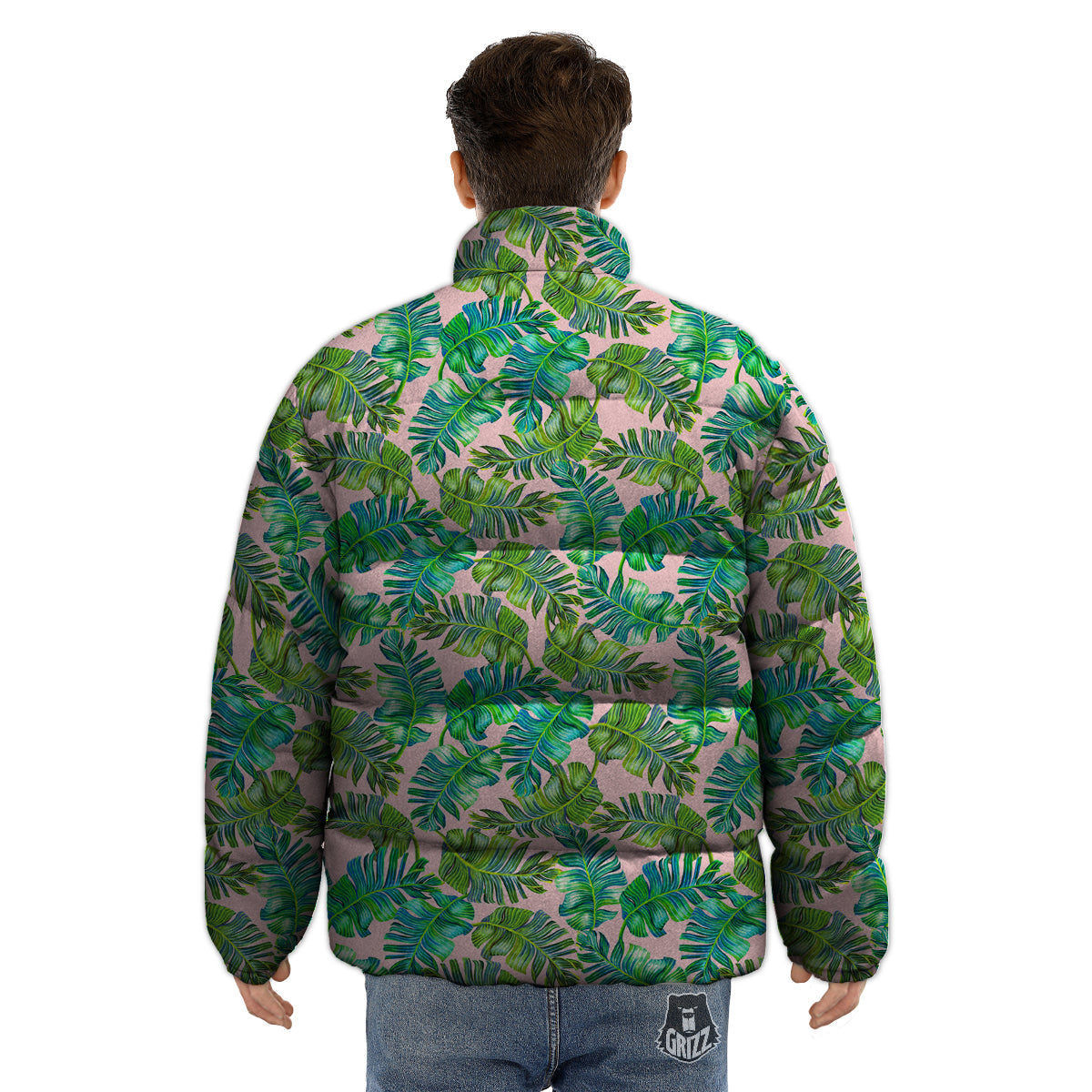 Palm Tree Vintage Print Pattern Puffer Jacket-grizzshop