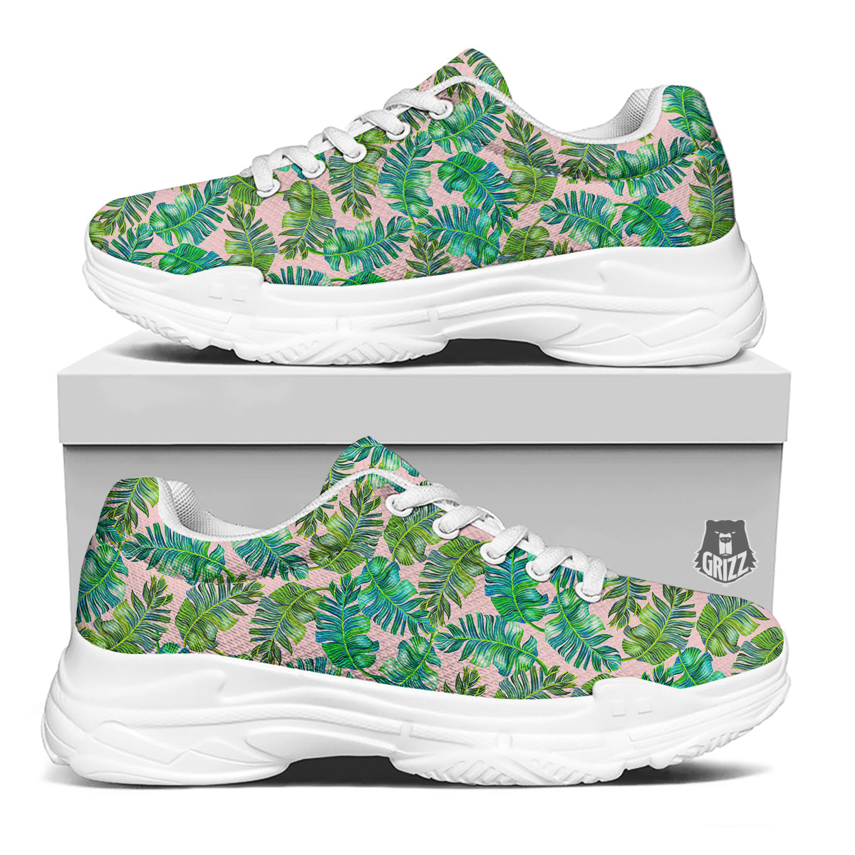 Palm Tree Vintage Print Pattern White Chunky Shoes-grizzshop