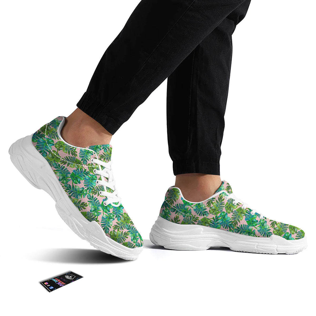 Palm Tree Vintage Print Pattern White Chunky Shoes-grizzshop
