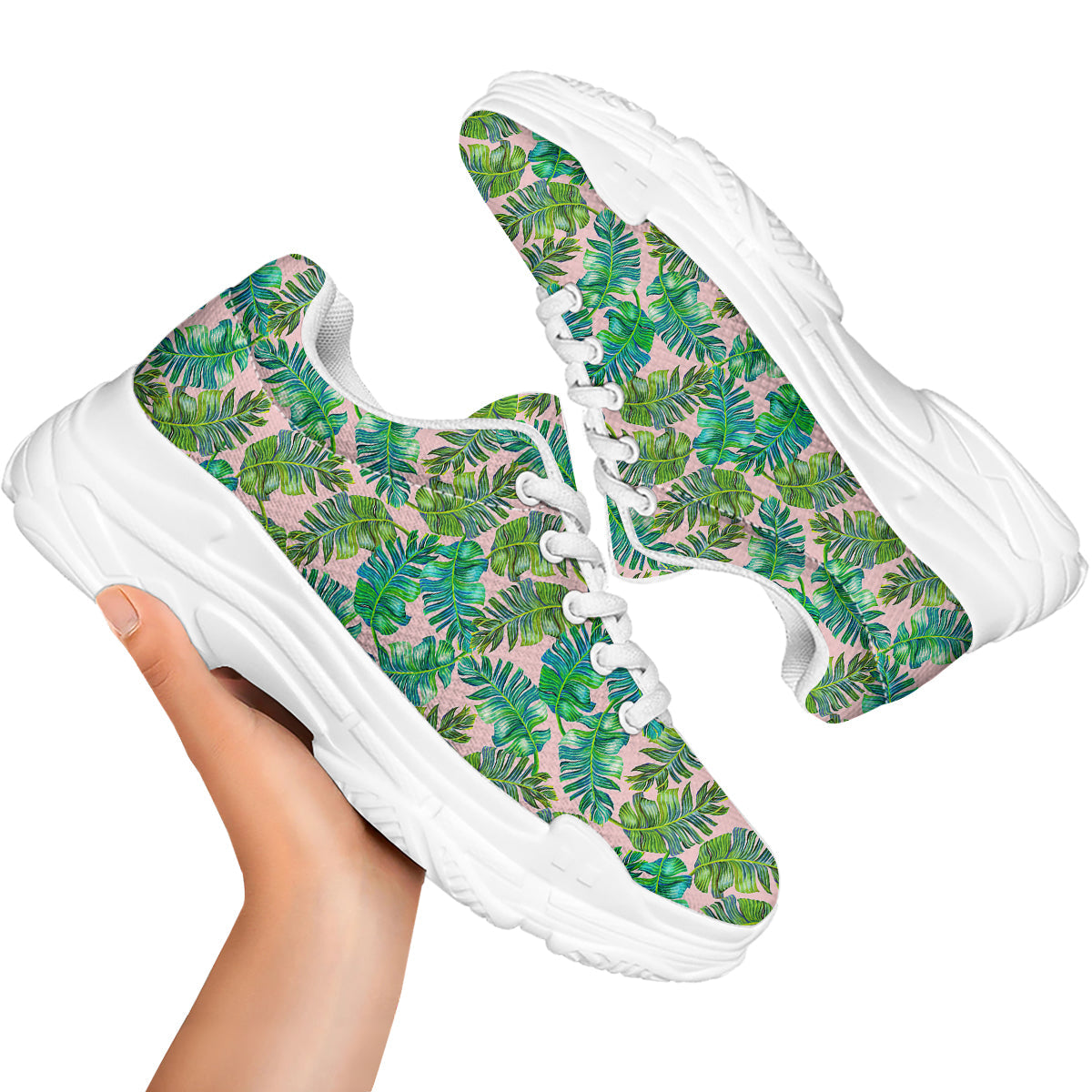 Palm Tree Vintage Print Pattern White Chunky Shoes-grizzshop
