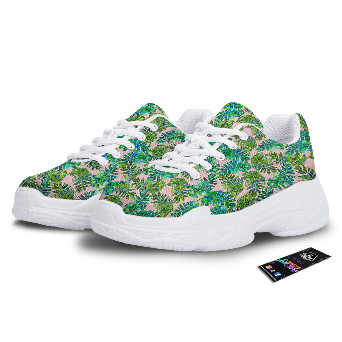 Palm Tree Vintage Print Pattern White Chunky Shoes-grizzshop