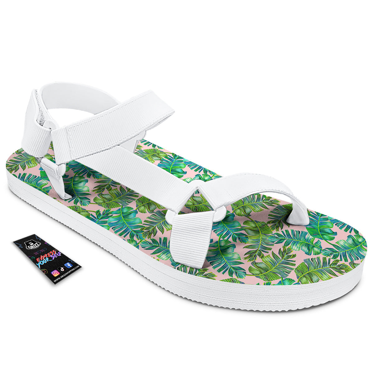 Palm Tree Vintage Print Pattern White Open Toe Sandals-grizzshop