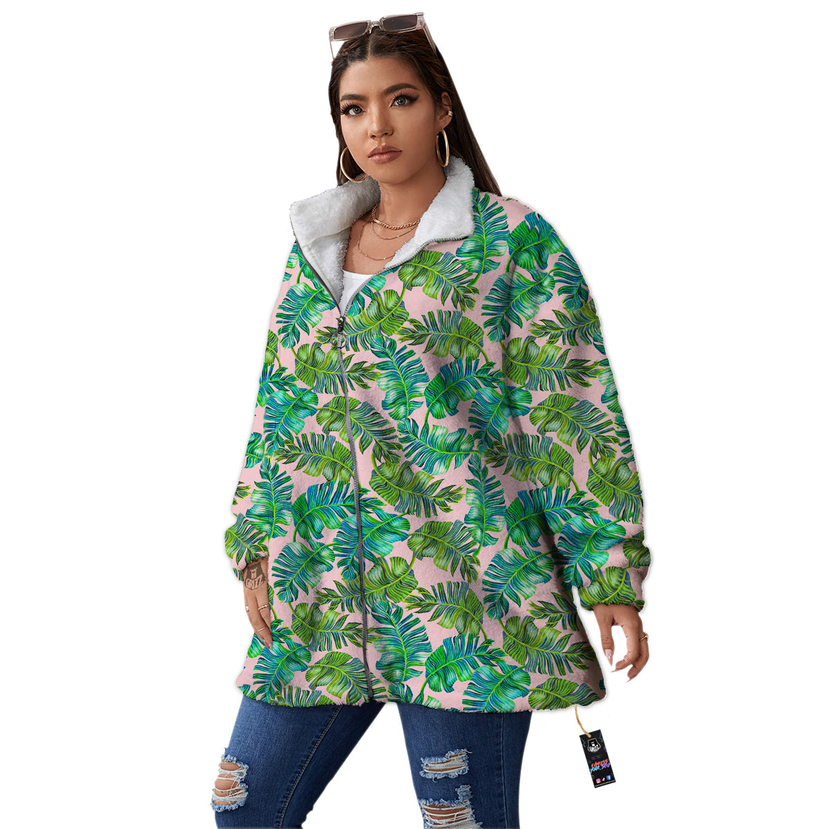 Palm Tree Vintage Print Pattern Women's Sherpa Jacket-grizzshop