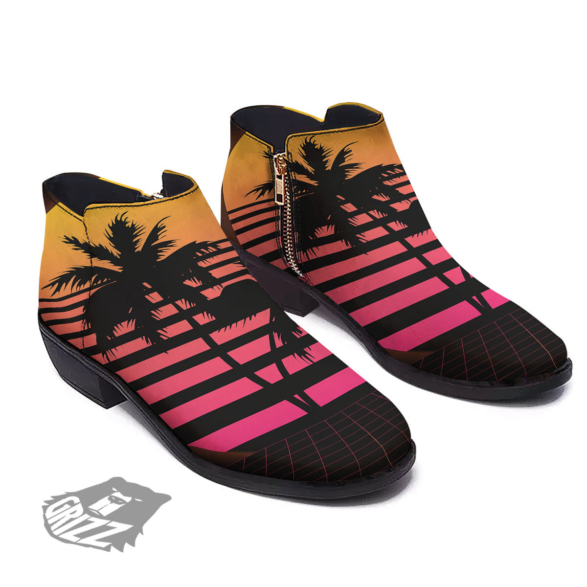 Palm Trees And Night Sunset Sky Print Ankle Boots-grizzshop