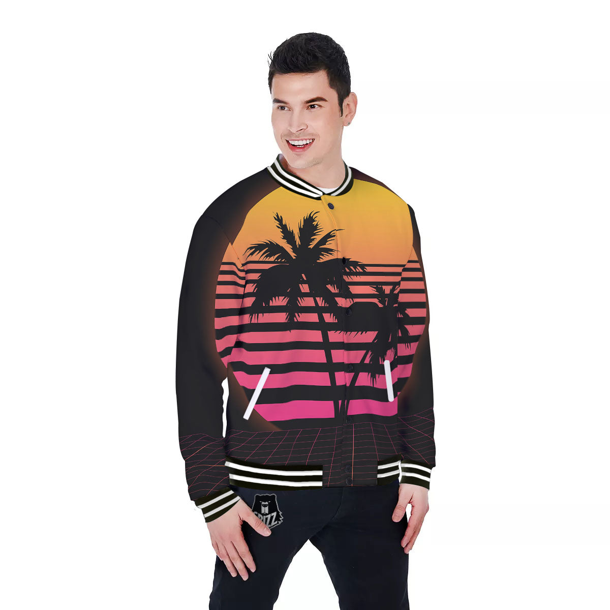 Palm Trees And Night Sunset Sky Print Baseball Jacket-grizzshop